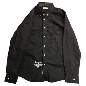 Brand NEW RARE Aape By A Bathing Ape Bape Dress Shirt Medium 175' Black Big Logo